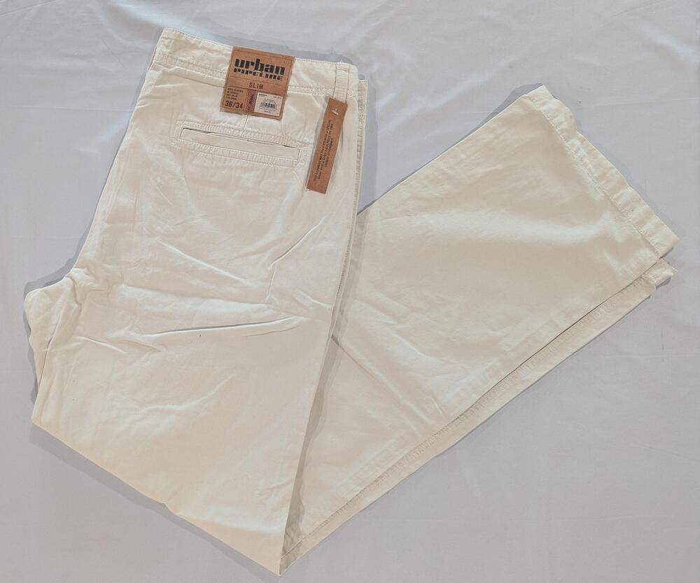 Urban Pipeline Pants Mens 36x34 White Slim Flat Front Twill Chino Casual